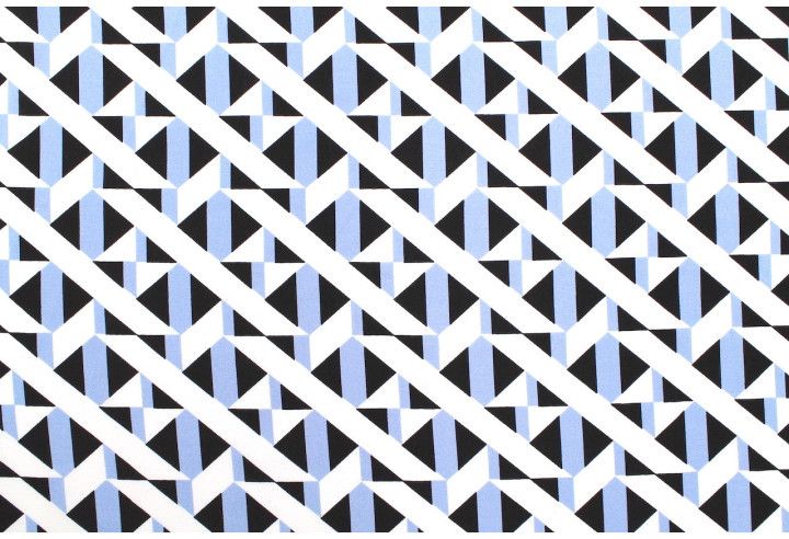 Tissu Popeline Viscose Imprimé Tétris Bleu -Au Mètre