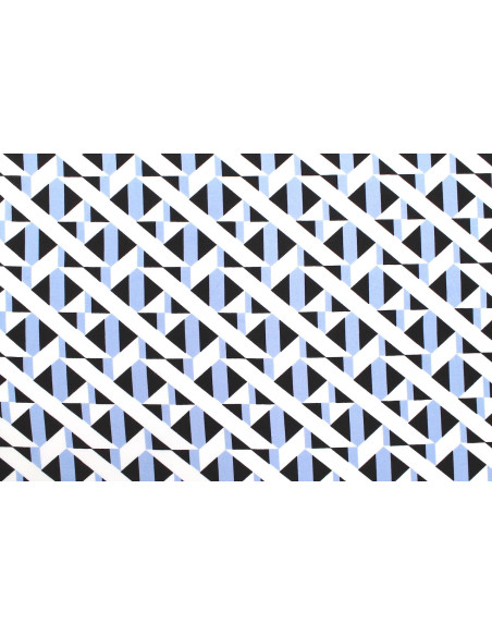 Tissu Popeline Viscose Imprimé Tétris Bleu -Au Mètre