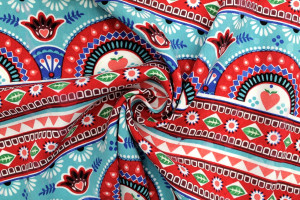 Tissu Popeline Viscose Imprimé Paradis des cœurs Rouge -Au Mètre