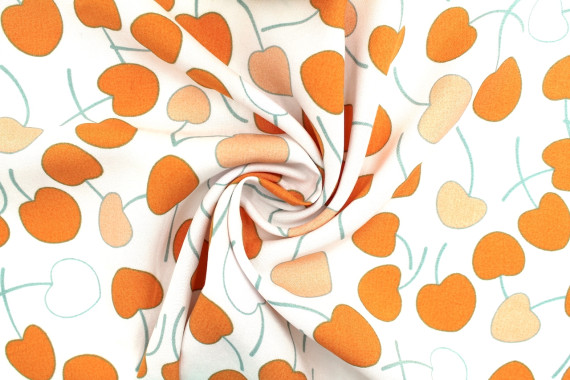 Tissu Popeline Viscose Imprimé Cerises d'amour Orange -Au Mètre