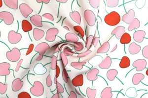 Tissu Popeline Viscose Imprimé Cerises d'amour Rose -Au Mètre