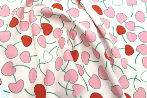 Tissu Popeline Viscose Imprimé Cerises d'amour Rose -Au Mètre 2