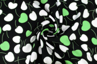 Tissu Popeline Viscose Imprimé Cerises d'amour Noir et Vert -Au Mètre