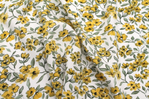 Tissu Popeline Viscose Imprimé Fleur Mya Moutarde -Au Mètre 2