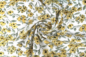 Tissu Popeline Viscose Imprimé Fleur Mya Moutarde -Au Mètre