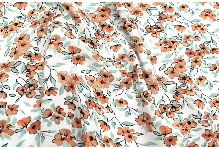 Tissu Popeline Viscose Imprimé Fleur Mya Saumon -Au Mètre