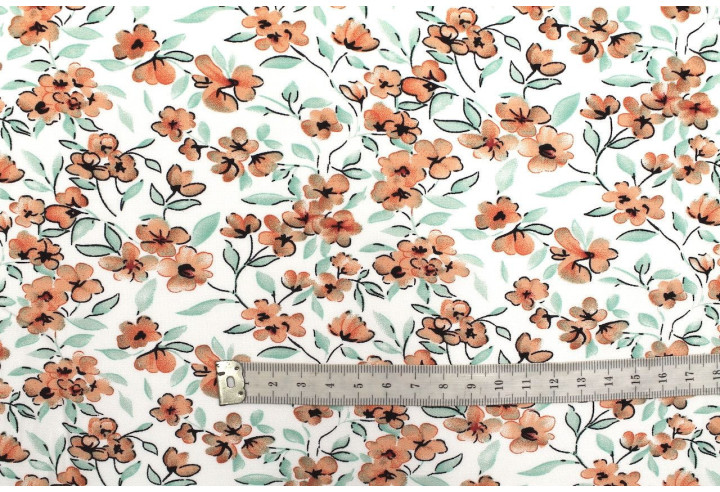 Tissu Popeline Viscose Imprimé Fleur Mya Saumon -Au Mètre