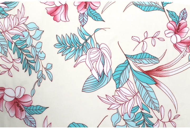 Tissu Popeline Viscose Imprimé Fleur Compolys Turquoise -Au Mètre