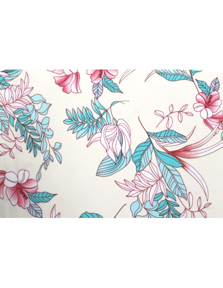 Tissu Popeline Viscose Imprimé Fleur Compolys Turquoise -Au Mètre