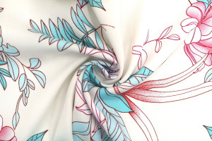 Tissu Popeline Viscose Imprimé Fleur Compolys Turquoise -Au Mètre