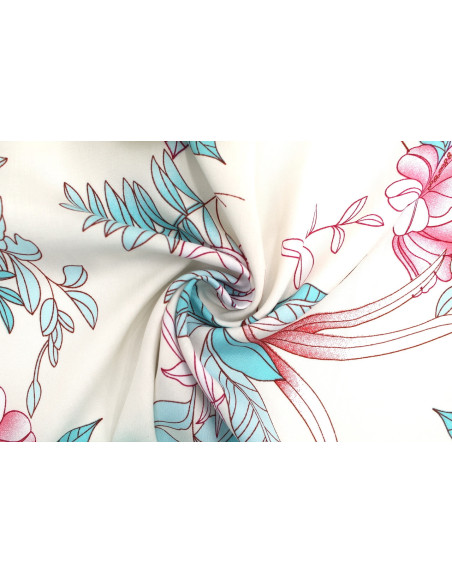 Tissu Popeline Viscose Imprimé Fleur Compolys Turquoise -Au Mètre