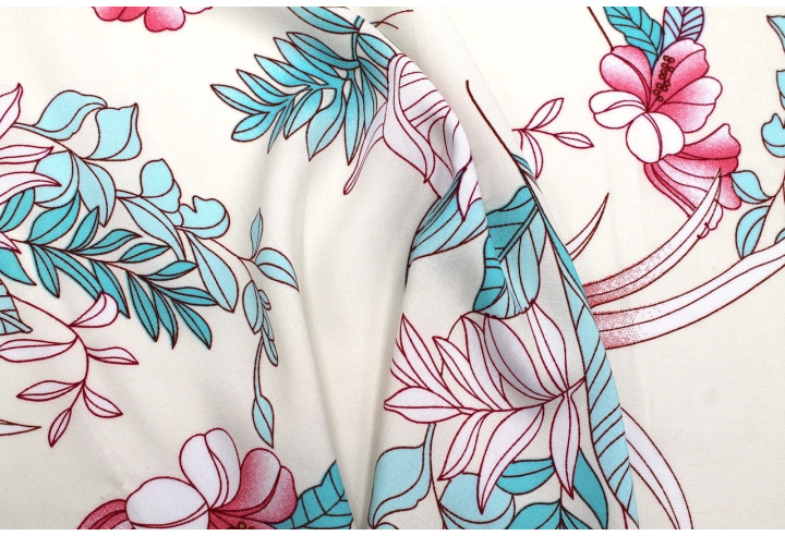 Tissu Popeline Viscose Imprimé Fleur Compolys Turquoise -Au Mètre