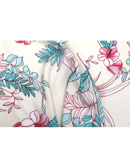Tissu Popeline Viscose Imprimé Fleur Compolys Turquoise -Au Mètre