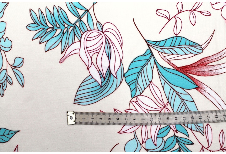 Tissu Popeline Viscose Imprimé Fleur Compolys Turquoise -Au Mètre