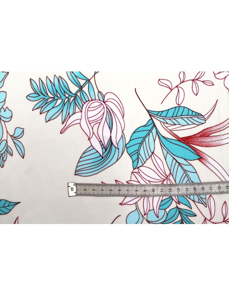 Tissu Popeline Viscose Imprimé Fleur Compolys Turquoise -Au Mètre