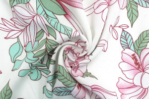 Tissu Popeline Viscose Imprimé Fleur Compolys Rose -Au Mètre