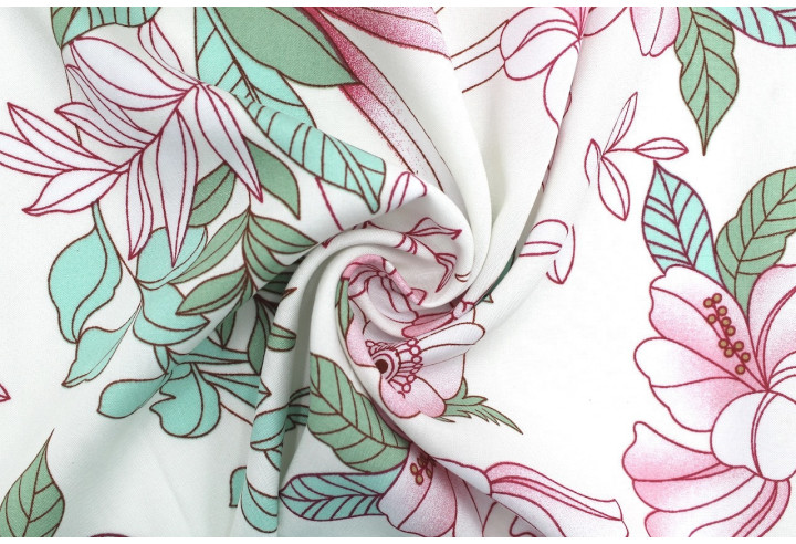 Tissu Popeline Viscose Imprimé Fleur Compolys Rose -Au Mètre