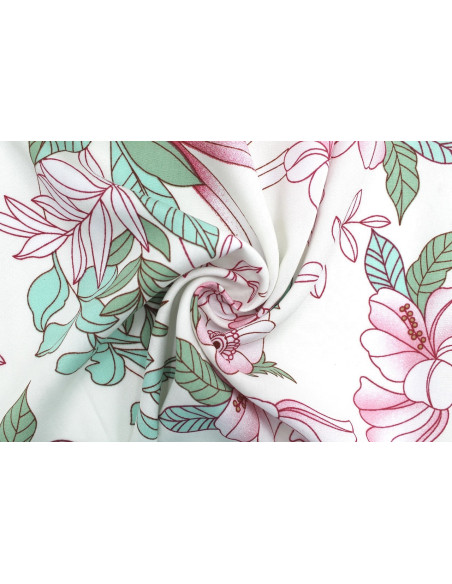 Tissu Popeline Viscose Imprimé Fleur Compolys Rose -Au Mètre
