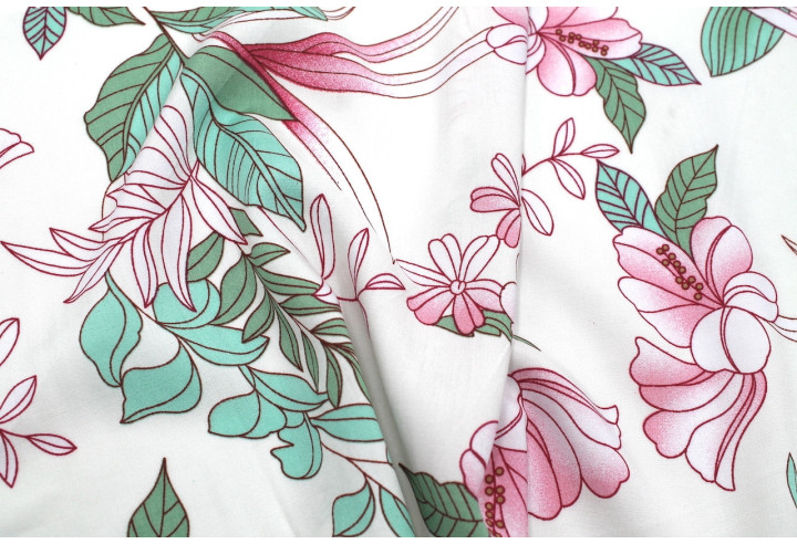Tissu Popeline Viscose Imprimé Fleur Compolys Rose -Au Mètre