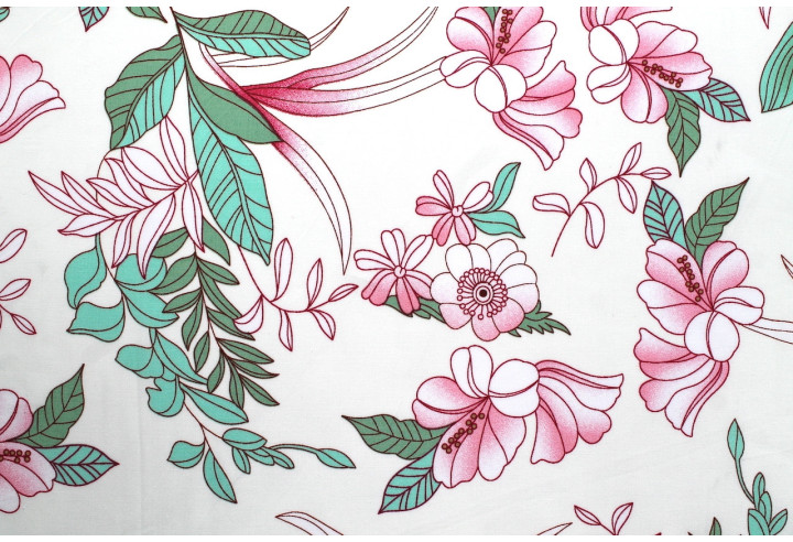 Tissu Popeline Viscose Imprimé Fleur Compolys Rose -Au Mètre