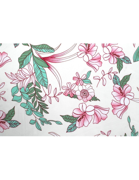 Tissu Popeline Viscose Imprimé Fleur Compolys Rose -Au Mètre