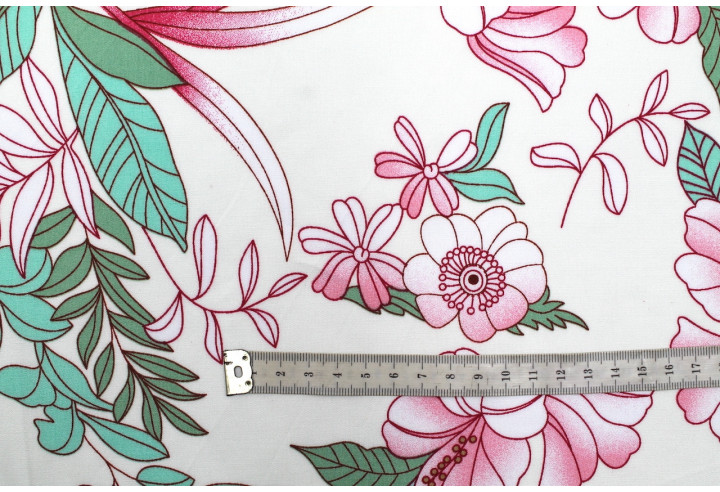Tissu Popeline Viscose Imprimé Fleur Compolys Rose -Au Mètre