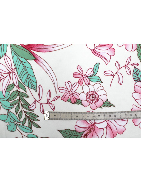Tissu Popeline Viscose Imprimé Fleur Compolys Rose -Au Mètre