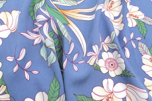 Tissu Popeline Viscose Imprimé Fleur Compolys Bleu -Au Mètre 2