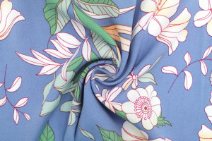 Tissu Popeline Viscose Imprimé Fleur Compolys Bleu -Au Mètre