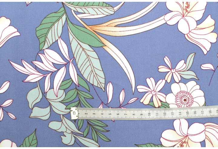 Tissu Popeline Viscose Imprimé Fleur Compolys Bleu -Au Mètre