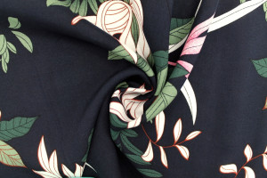 Tissu Popeline Viscose Imprimé Fleur Compolys Marine -Au Mètre