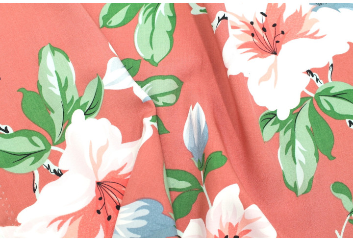 Tissu Popeline Viscose Imprimé Maxi Fleur Rose -Au Mètre