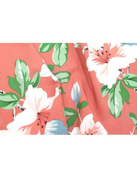 Tissu Popeline Viscose Imprimé Maxi Fleur Rose -Au Mètre