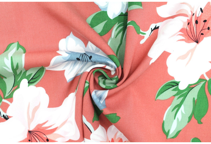 Tissu Popeline Viscose Imprimé Maxi Fleur Rose -Au Mètre