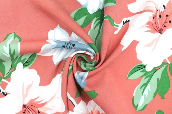 Tissu Popeline Viscose Imprimé Maxi Fleur Rose -Au Mètre