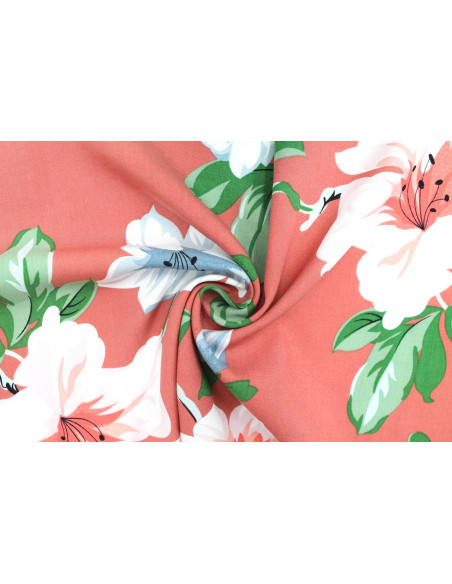 Tissu Popeline Viscose Imprimé Maxi Fleur Rose -Au Mètre