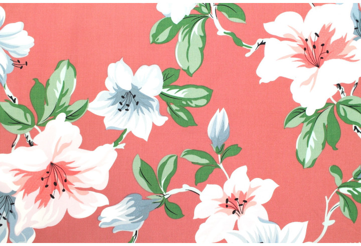 Tissu Popeline Viscose Imprimé Maxi Fleur Rose -Au Mètre
