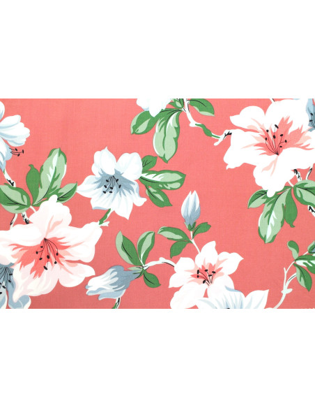 Tissu Popeline Viscose Imprimé Maxi Fleur Rose -Au Mètre