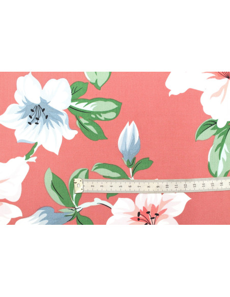 Tissu Popeline Viscose Imprimé Maxi Fleur Rose -Au Mètre