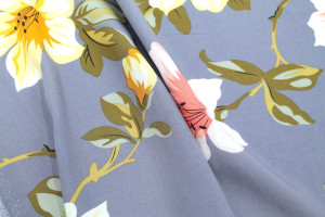Tissu Popeline Viscose Imprimé Maxi Fleur Gris -Au Mètre 2