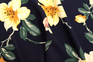 Tissu Popeline Viscose Imprimé Maxi Fleur Marine -Au Mètre 2