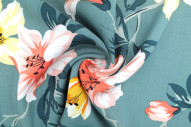 Tissu Popeline Viscose Imprimé Maxi Fleur Vert -Au Mètre