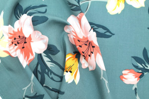 Tissu Popeline Viscose Imprimé Maxi Fleur Vert -Au Mètre 2