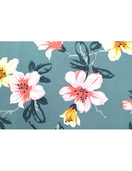Tissu Popeline Viscose Imprimé Maxi Fleur Vert -Au Mètre