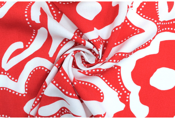 Tissu Popeline Viscose Imprimé Gala Rouge -Au Mètre