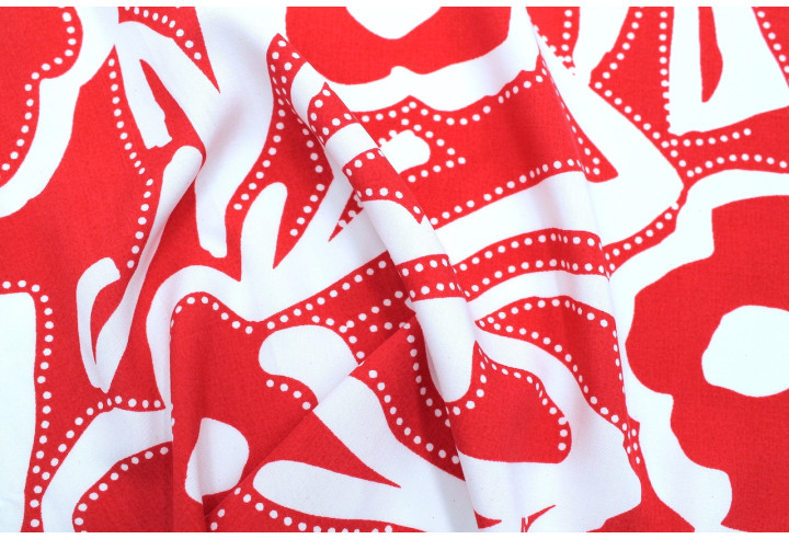 Tissu Popeline Viscose Imprimé Gala Rouge -Au Mètre