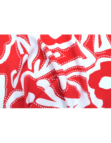 Tissu Popeline Viscose Imprimé Gala Rouge -Au Mètre