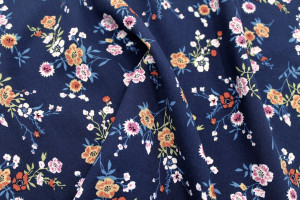 Tissu Popeline Viscose Imprimé Fleur Marjorie Marine -Au Mètre 2