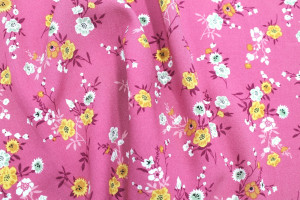 Tissu Popeline Viscose Imprimé Fleur Marjorie Rose -Au Mètre 2