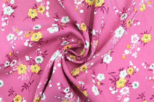 Tissu Popeline Viscose Imprimé Fleur Marjorie Rose -Au Mètre
